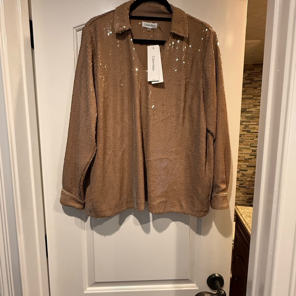Calvin Klein Tan Sequin Tunic Top